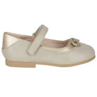 Younger Girls Gold Diamante Bow Shoes, 1, hi-res