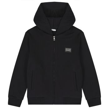 Black Logo Hooded Zip Up Top