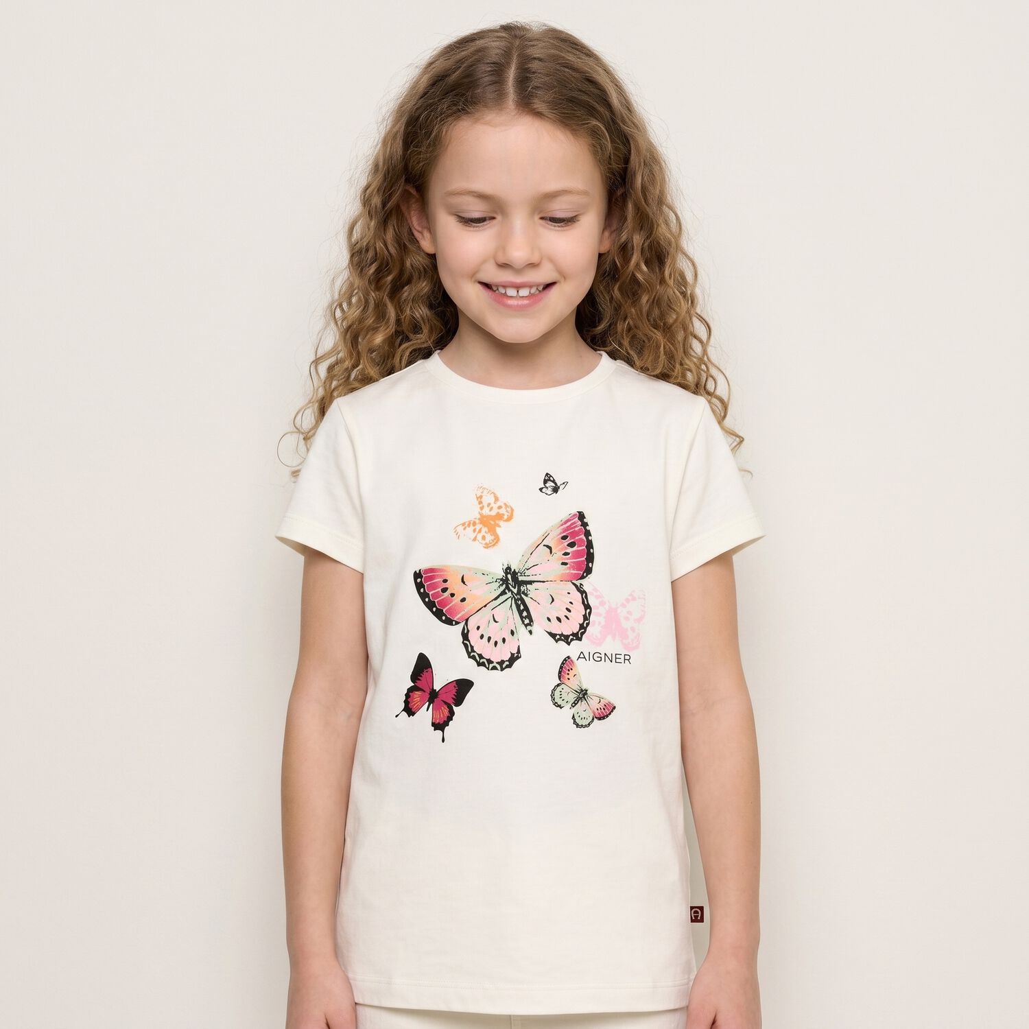 Girls Ivory Butterflies Logo T-Shirt, 1, hi-res
