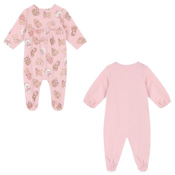 Baby Girls Pink Teddy Bear Babygrows ( 2-Pack )