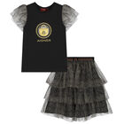 Girls Black & Gold Logo Tulle Skirt Set, 1, hi-res