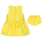 Younger Girls Yellow Bow Satin Dress Set, 1, hi-res