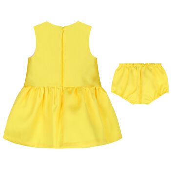 Younger Girls Yellow Bow Satin Dress Set