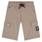 Younger Boys Ivory & Beige Logo Shorts Set, 1, hi-res
