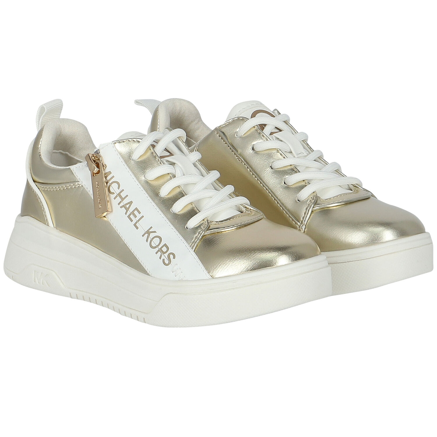 Girls Gold Logo Trainers, 1, hi-res