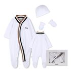 Baby Boys White Logo Babygrow Gift Set, 1, hi-res