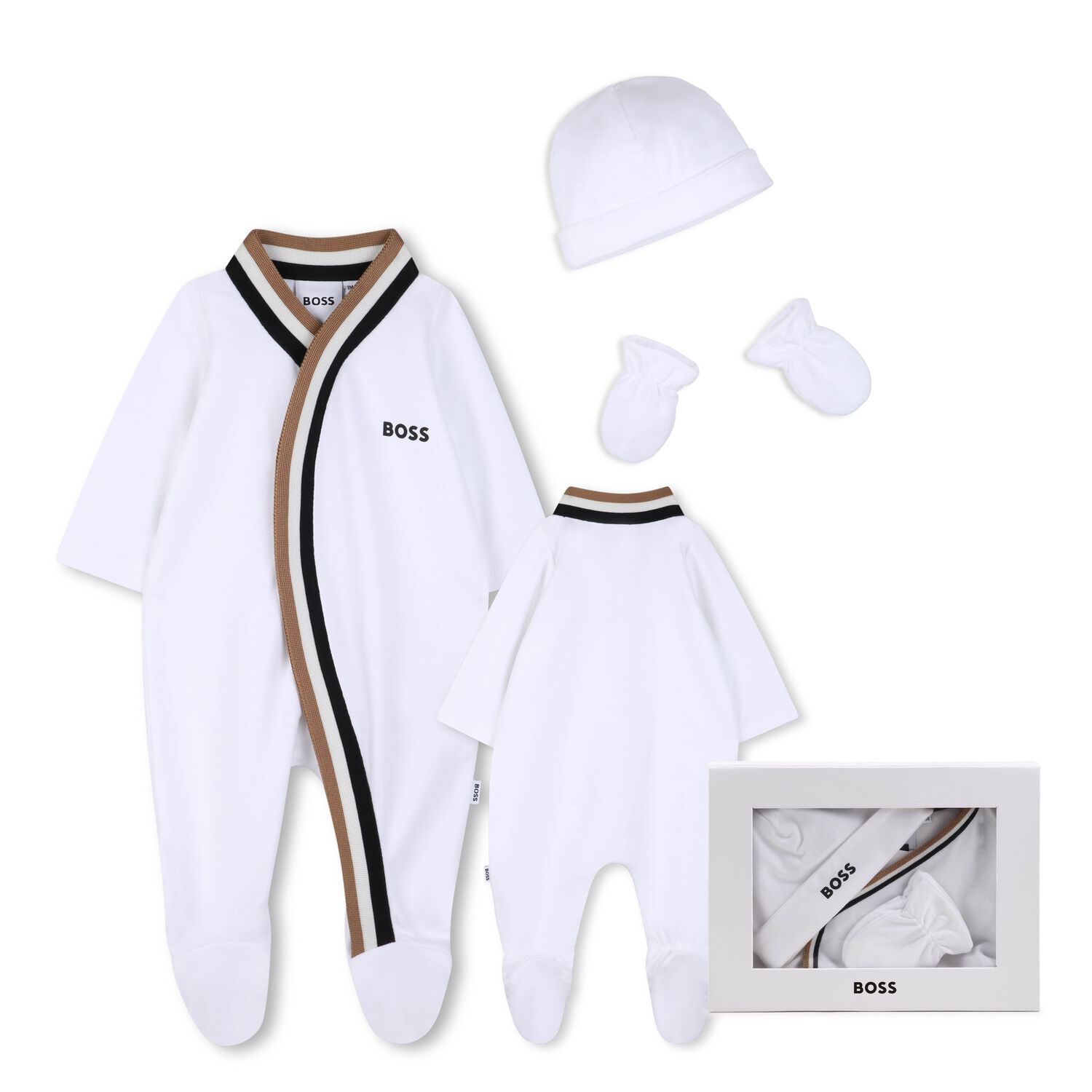 Baby Boys White Logo Babygrow Gift Set, 1, hi-res