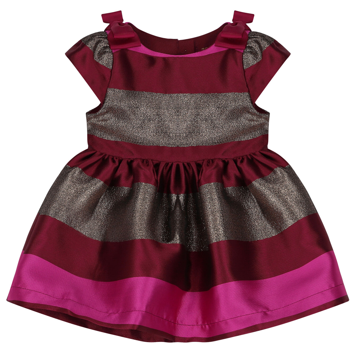 Baby Girls Red & Gold Striped Satin Dress, 1, hi-res image number null