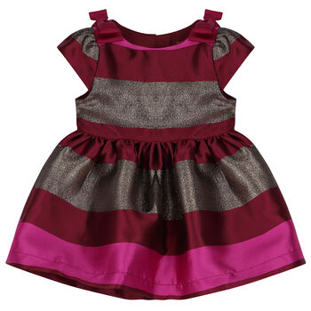 Baby Girls Red & Gold Striped Satin Dress