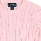 Girls Pink Logo Cable Knit Jumper, 1, hi-res