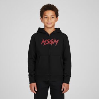 Black Logo Hooded Zip Up Top