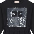 Girls Black Embellished Logo Dress, 1, hi-res