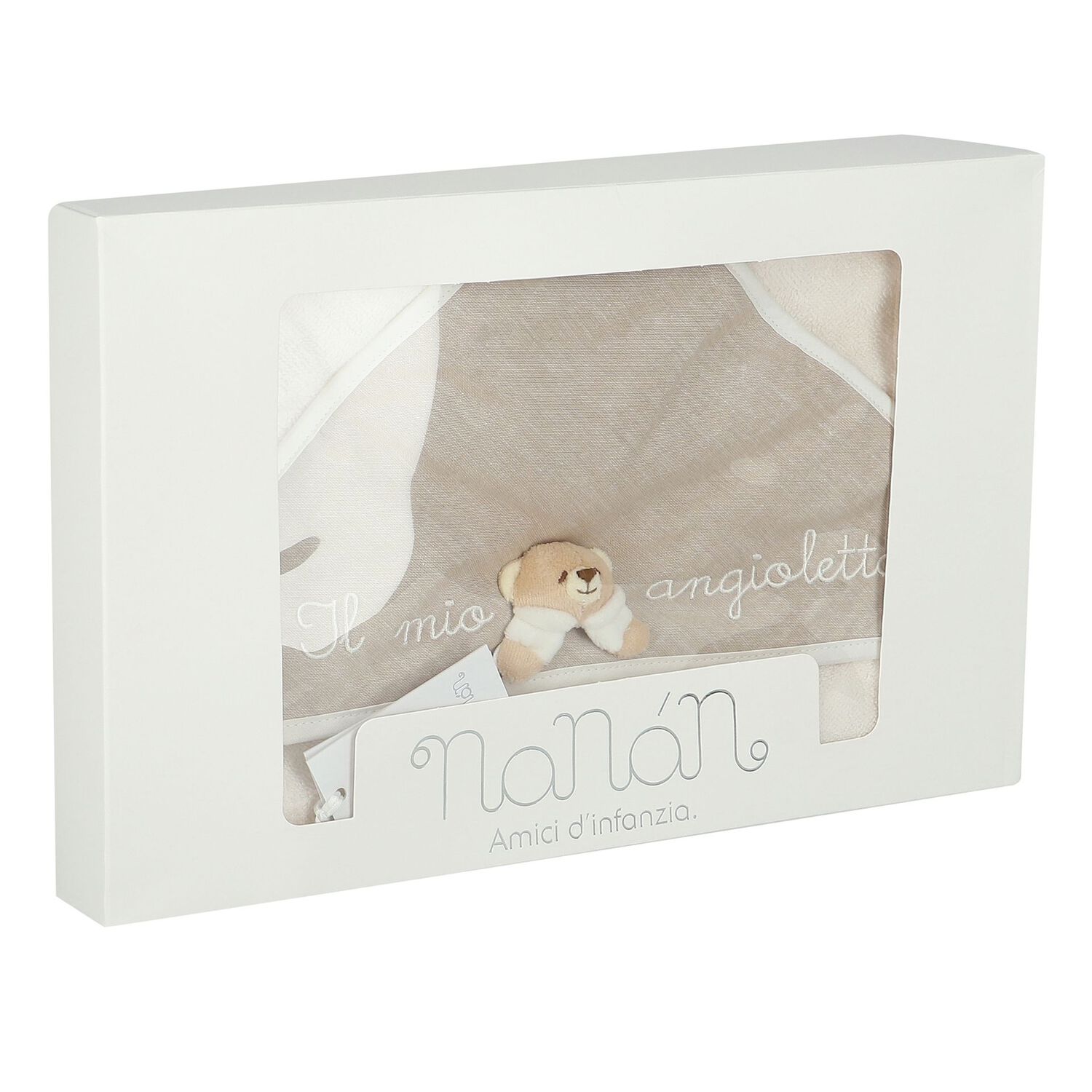 White & Beige Teddy Bear Baby Hooded Towel, 1, hi-res image number null