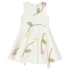 Girls White Rose Satin Dress, 1, hi-res