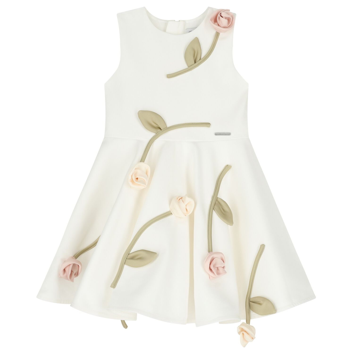 Girls White Rose Satin Dress, 1, hi-res