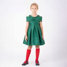 Girls Green Shoulder Bow Dress, 1, hi-res