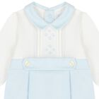 Baby Boys White & Blue Romper, 1, hi-res