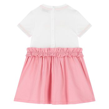 Younger Girls White & Pink Logo Dress