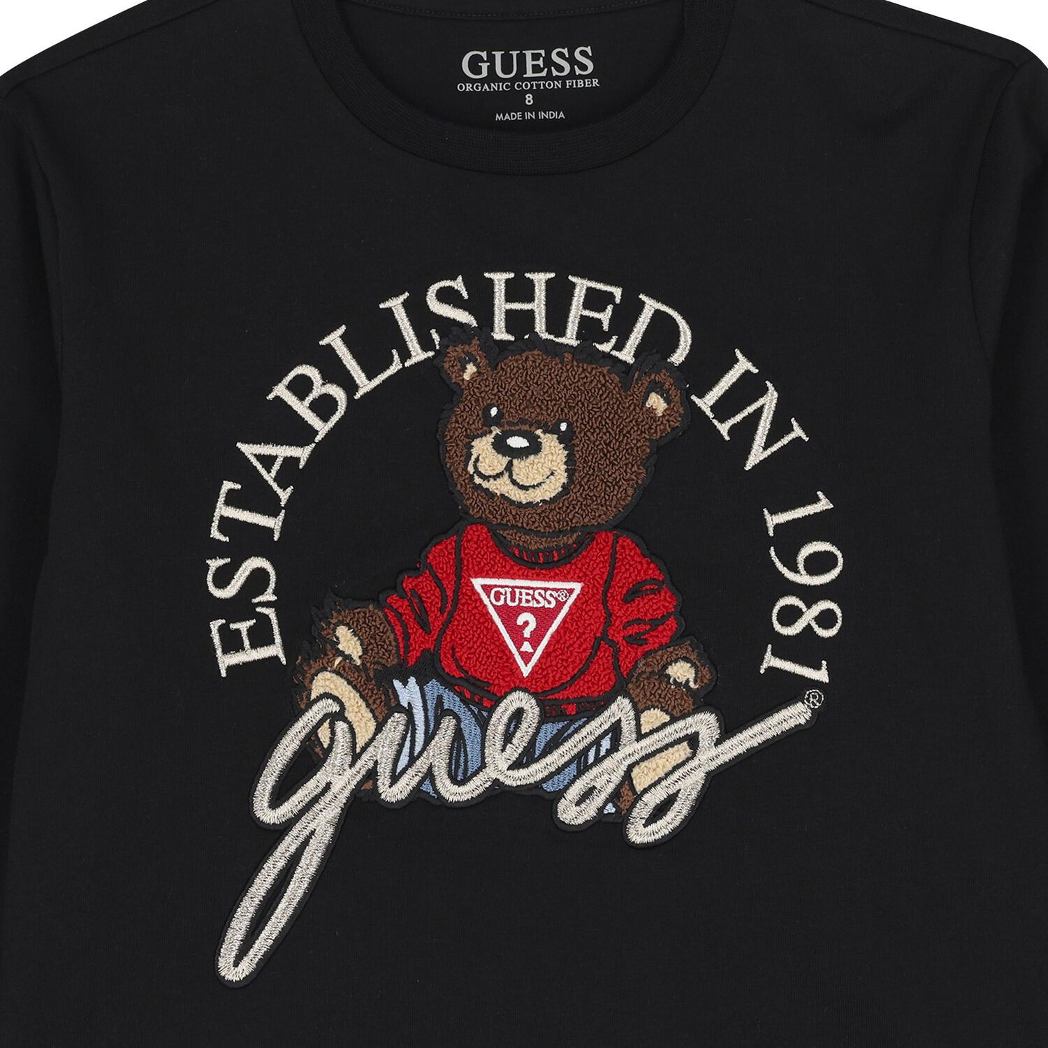 Boys Black Teddy Bear Logo Long Sleeve Top, 3, hi-res image number null