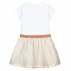Girls White & Gold Logo Dress, 1, hi-res
