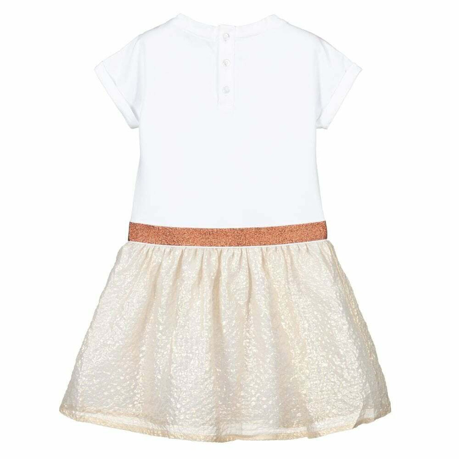 Girls White & Gold Logo Dress, 1, hi-res image number null