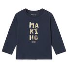 Younger Boys Navy Blue Slogan Long Sleeve Top, 3, hi-res