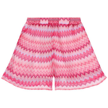 Girls Pink Knitted Zigzag Shorts