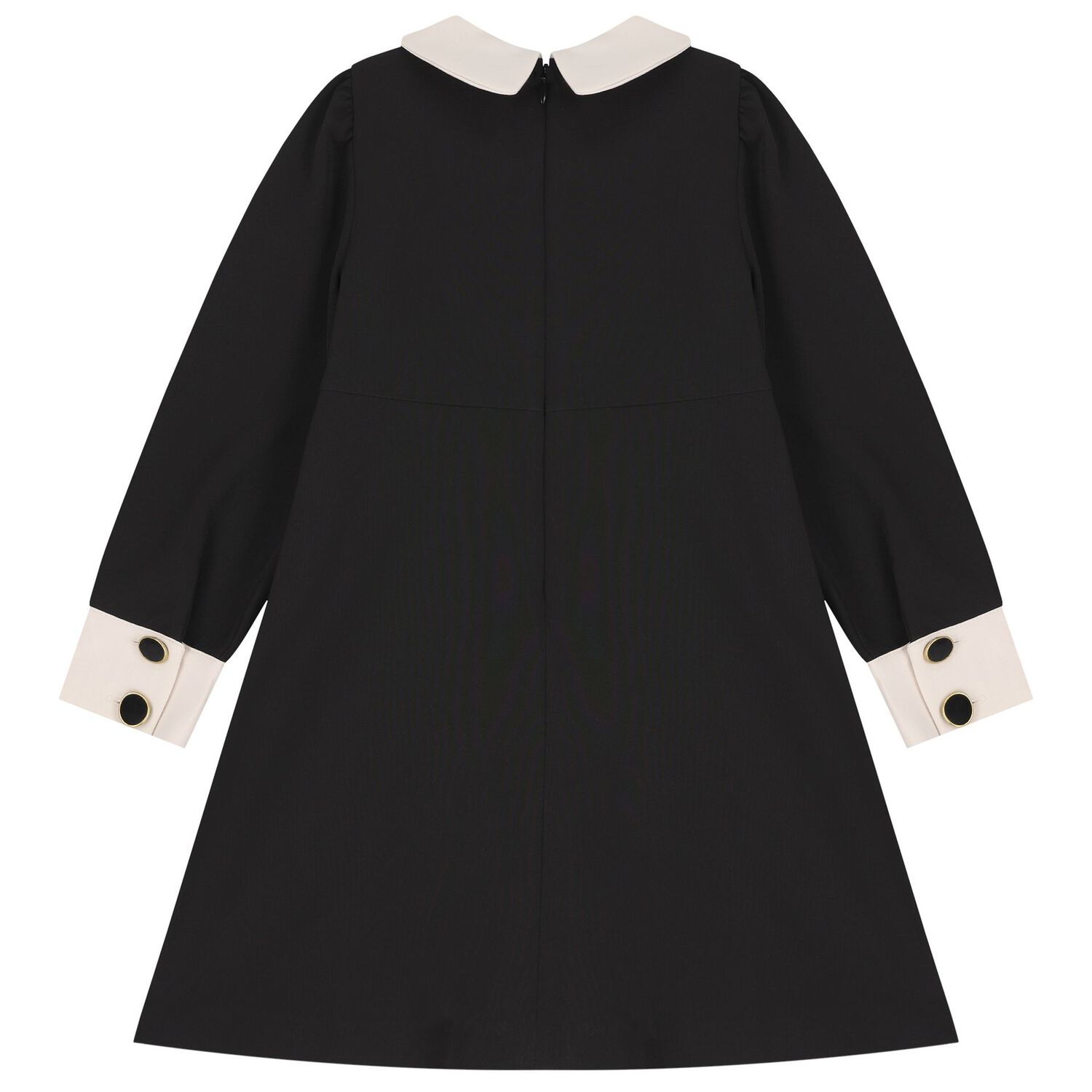 فستان بنات مكشكش باللون الأسود والبيج, 1, hi-res