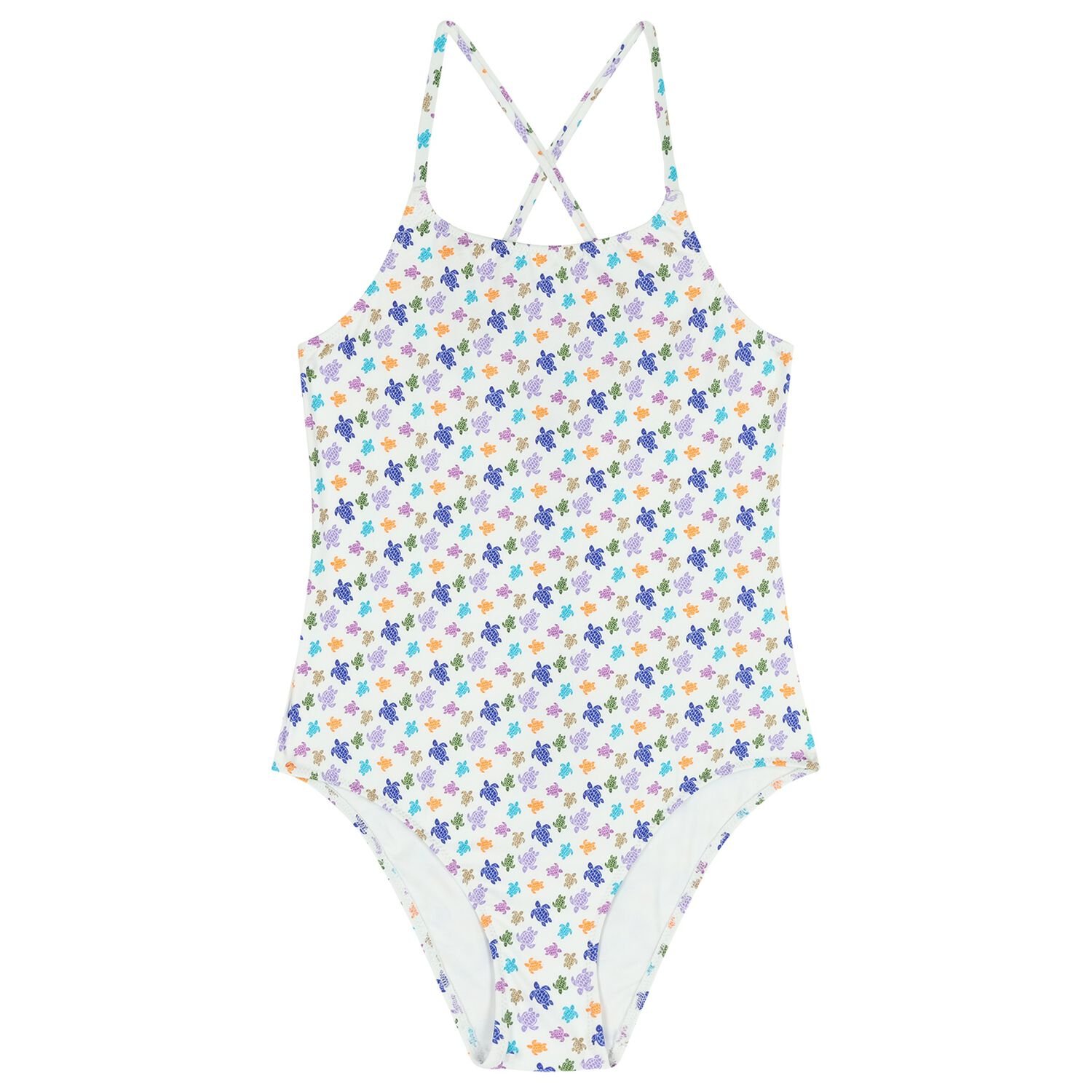 Girls White Turtle Logo Swimsuit, 1, hi-res