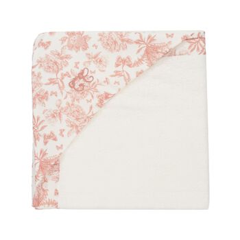 Baby Girls Ivory & Pink Toile De Jouy Hooded Towel