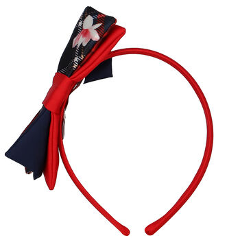 Girls Navy Blue & Red Bow Headband