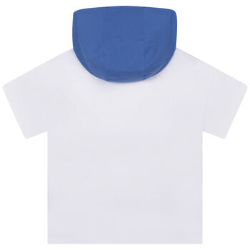Boys White & Blue Logo Hooded T-Shirt