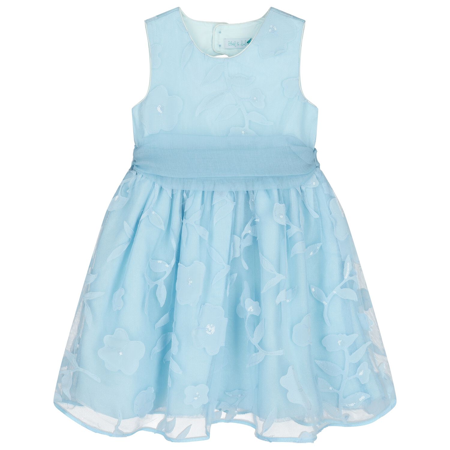 Girls Blue Cut-Out flowers Dress, 2, hi-res