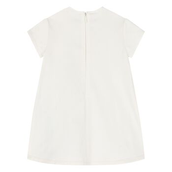 Younger Girls Ivory Web Stripe Bow Dress