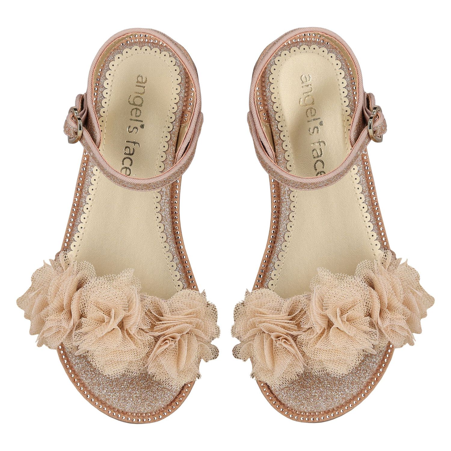 Girls Rose Gold Flower Sandals, 1, hi-res
