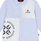 Younger Boys Blue & White Logo Shirt, 1, hi-res
