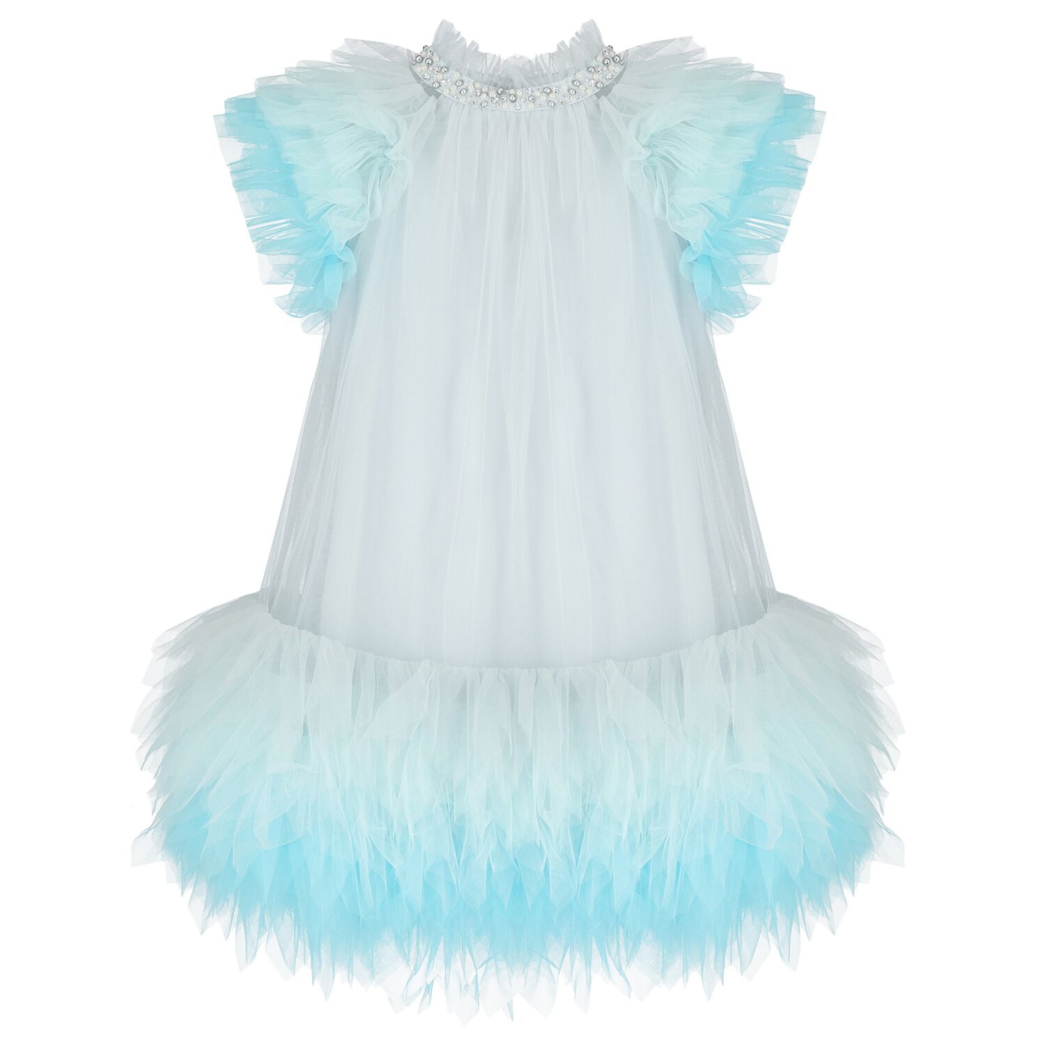 Girls Blue Ruffled Tulle Dress, 1, hi-res