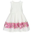 Girls White Floral Pleated Dress , 1, hi-res