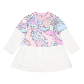 Younger Girls White, Pink & Blue Orchidee Dress