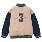Boys Beige & Navy Blue Basketball Bomber Jacket, 1, hi-res