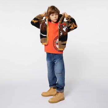 Boys Orange Logo Long Sleeve Top