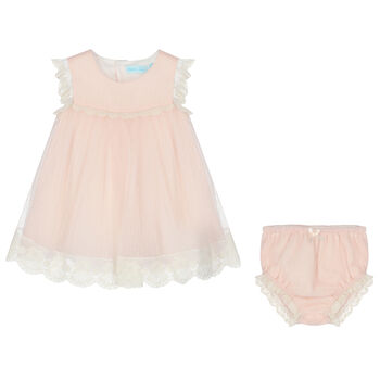 Younger Girls Pink Embroidered Tulle Dress Set