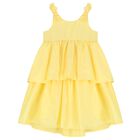 Girls Yellow Bow Tiered Dress, 1, hi-res