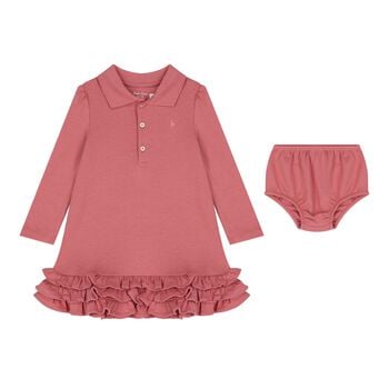 Baby Girls Pink Logo Ruffled Dress Set