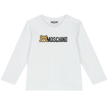 White Teddy Bear Logo Long Sleeve Top