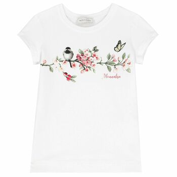 Girls White Floral T-Shirt