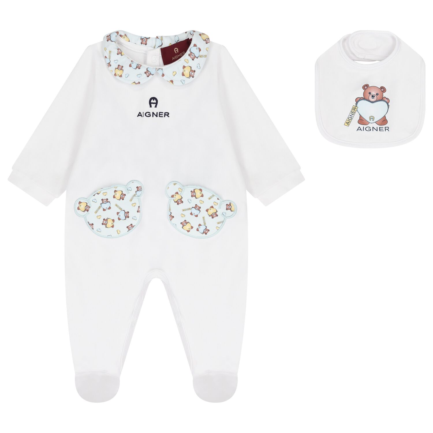 Baby Boys White & Blue Teddy Bear Logo Babygrow Gift Set, 1, hi-res image number null