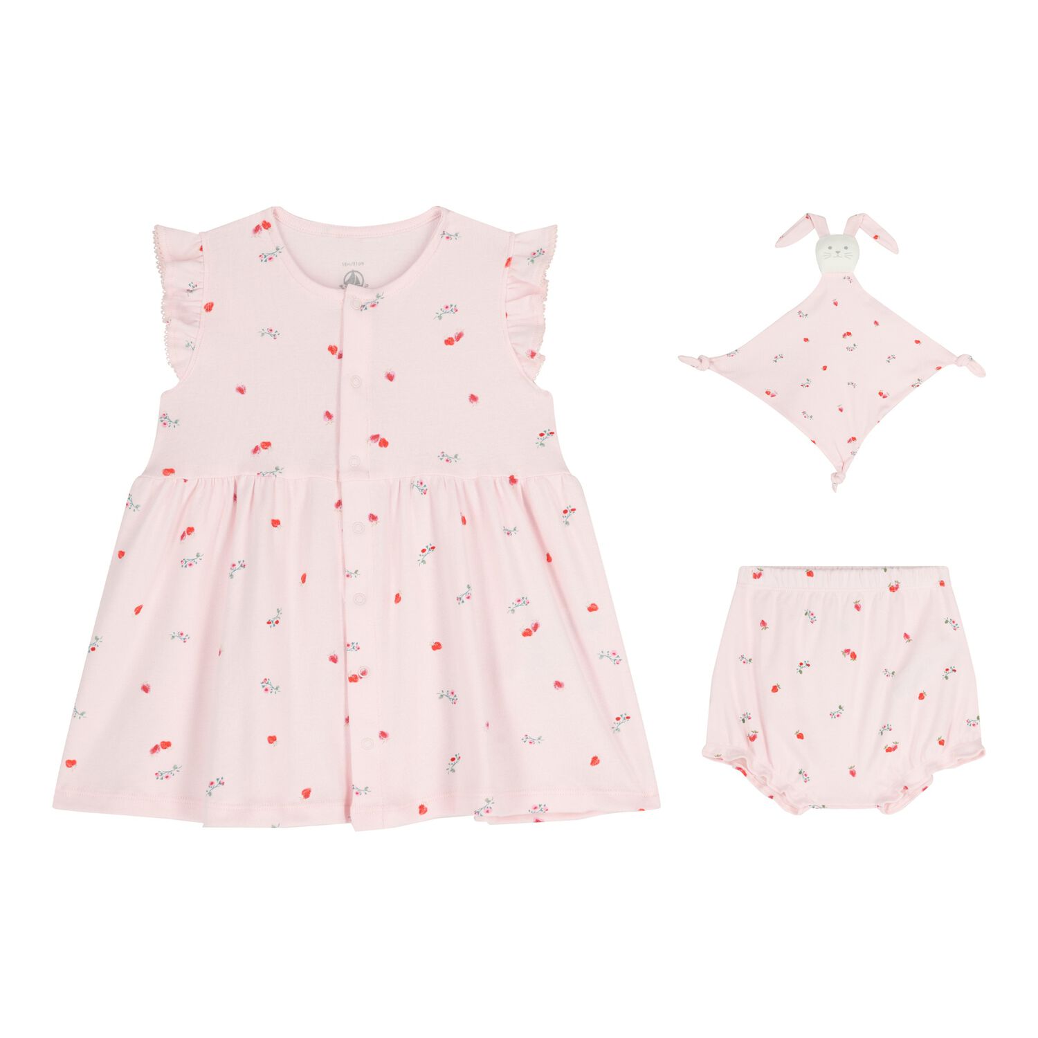 Baby Girls Pink Strawberry Dress Set, 1, hi-res