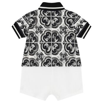 Baby Boys Black & White Majolica Romper
