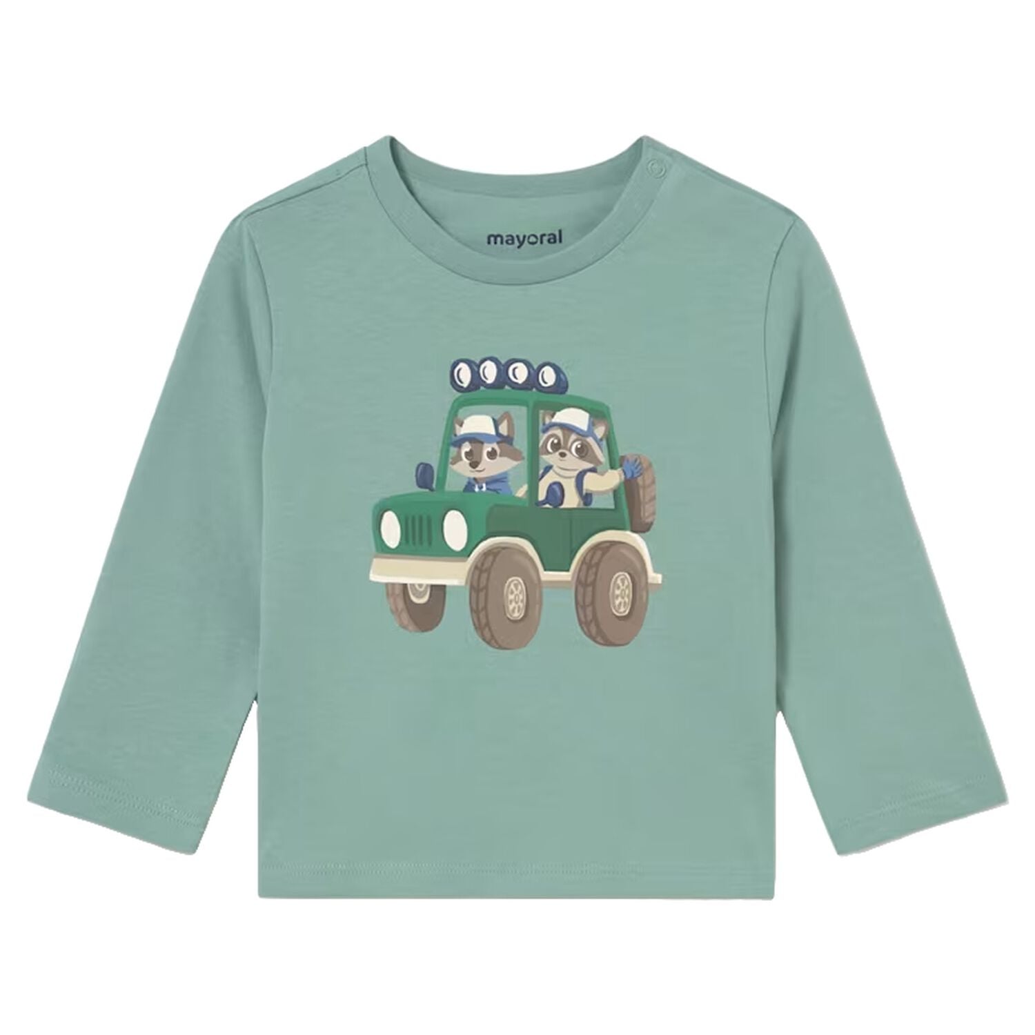 Younger Boys Green Car Long Sleeve Top, 3, hi-res